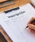 Mano llenando un formulario de inscripción en una tablilla